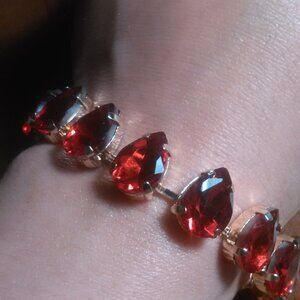 Faceted Red Glass Tennis Goldtone Brass Bracelet (7.5 to 9.5 Inch)